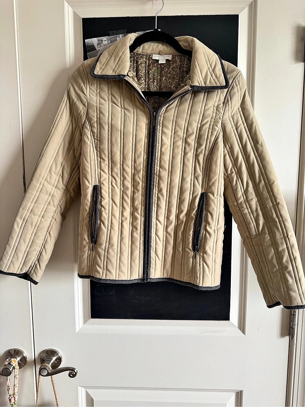 Charming Charlie Quilted Paisley-Lined Jacket Beige & Brown Medium